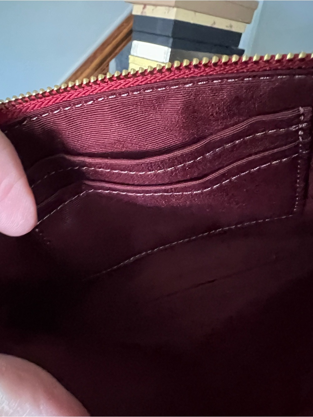 Coach Red Leather Wristlet Pouch with Gold Logo - Picture 4 of 4
